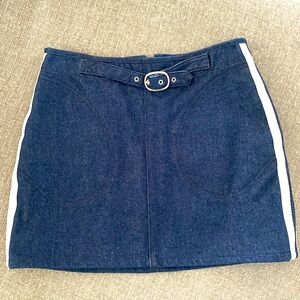 Rag & Bone Belted Denim Skirt with Patent Leather Stripes Detail